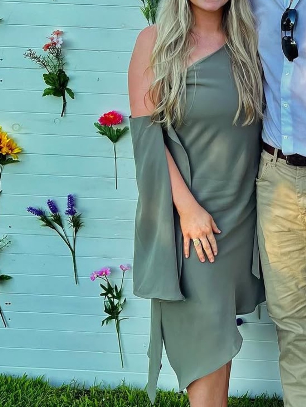 C/MEO Collective Olive Green One-Shoulder Asymmetric Dress